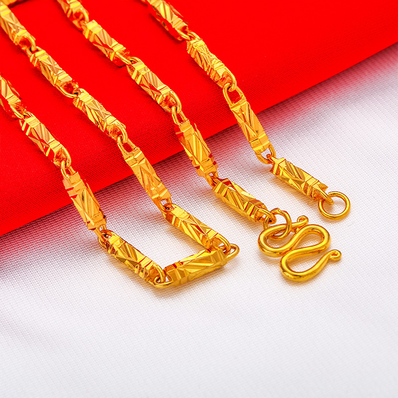 Muško nakit od mesinga s vakuumskim premazom, šestougaoni stup, bambus lanac, završna obrada Vietnam Sand Gold i 24K zlatni premaz