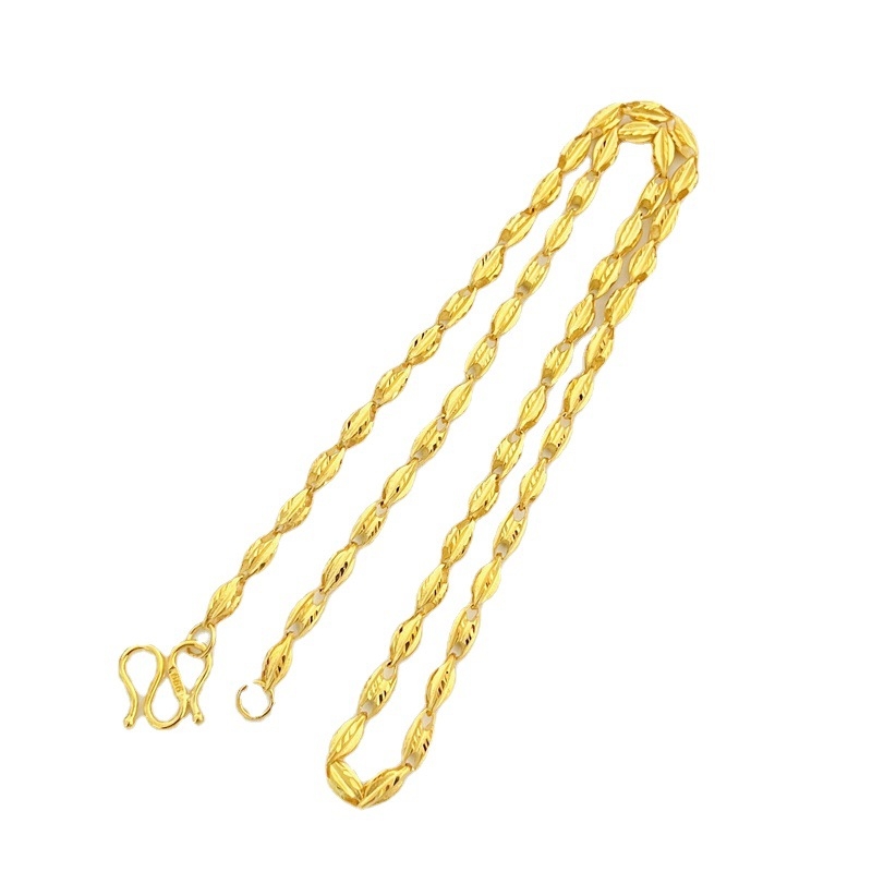 Ogrlica od pozlaćenog bakra s maslinastim zrncima, unisex, uvijeni lanac, duljina 51–60 cm