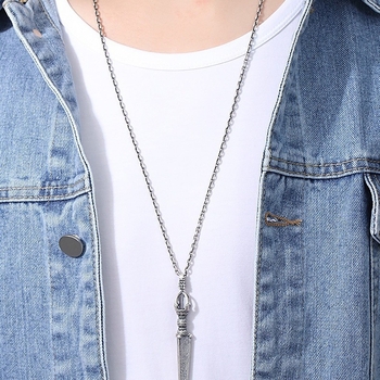 S925 srebrni privjesak Vajra na lancu, dugi vintage stil, talisman zaštite za muškarce i žene