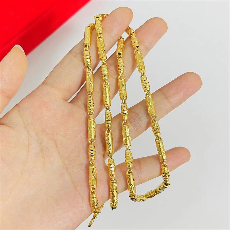 Jinyicheng Jewelry Pozlaćena ogrlica od bakra s šupljim cilindričnim maslinastim uzorkom, unisex