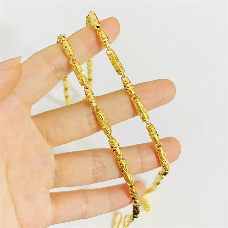 Jinyicheng Jewelry Pozlaćena ogrlica od bakra s šupljim cilindričnim maslinastim uzorkom, unisex