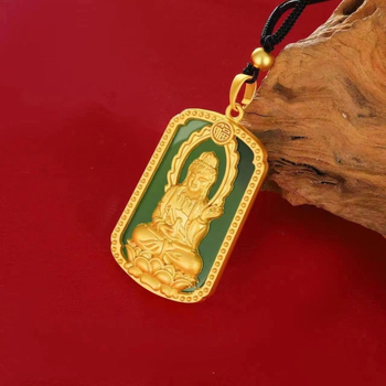 Unisex privjesak za ogrlicu Guanyin Bodhisattva s imitacijom jadea, zlatno-zelene boje