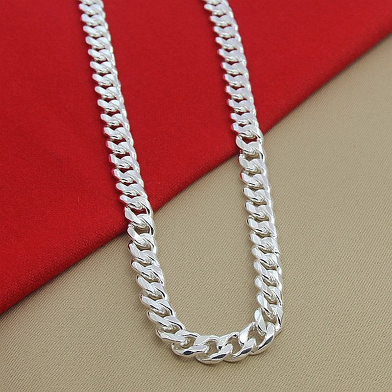 Muški kubanski lanac s kvadratnim kopčom, 10 mm, elektroplatinirano 925 srebro, bakreno jezgro, duljina 51–60 cm (20–24 inča)