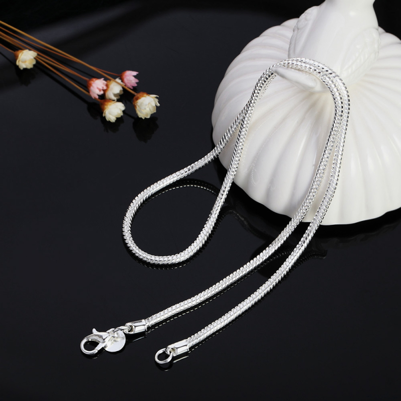 Unisex srebrno premazano 3 mm zmijski lanac, duljina 51–60 cm