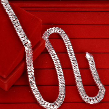 Muški lanac srebrenog premazom, plosnati lanac tipa horsewhip, kubanski hip-hop stil, U oblik, 10 mm širine, 51–60 cm, unisex