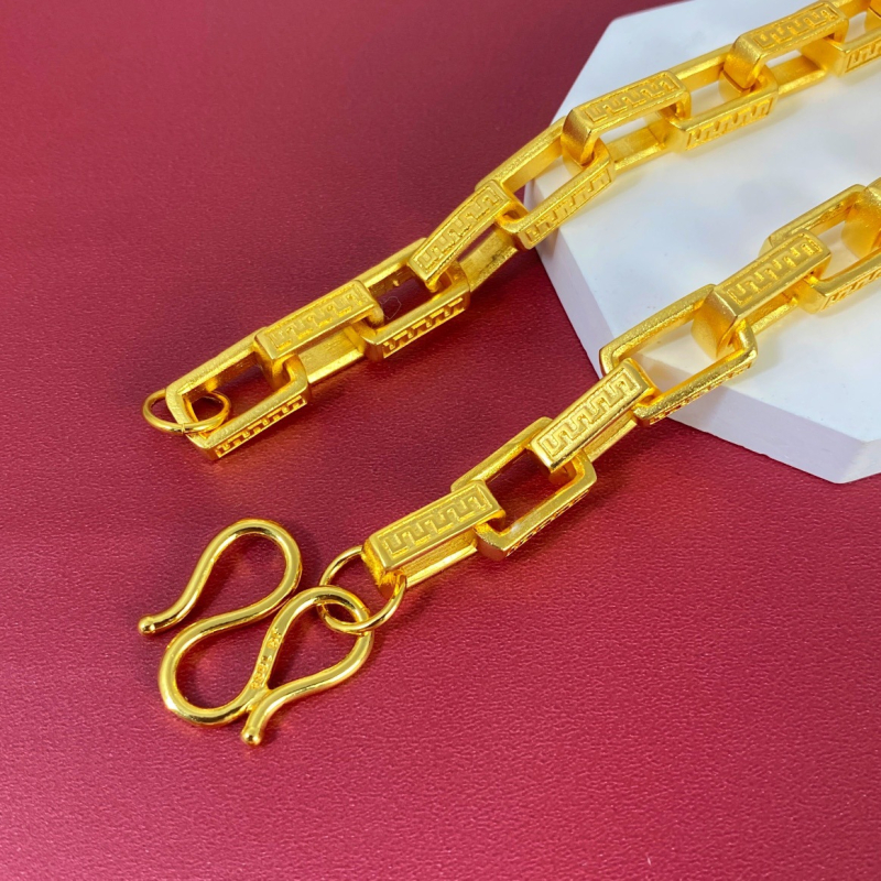 Muško ogrlica s kugličastim lancem, duljina 61–70 cm, pozlata 24k, geometrijski dizajn s motivom Velikog zida, visoka otpornost na boje