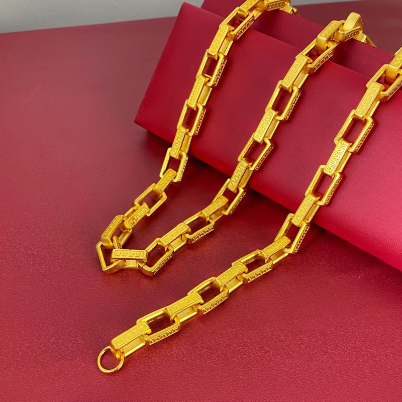 Muško ogrlica s kugličastim lancem, duljina 61–70 cm, pozlata 24k, geometrijski dizajn s motivom Velikog zida, visoka otpornost na boje