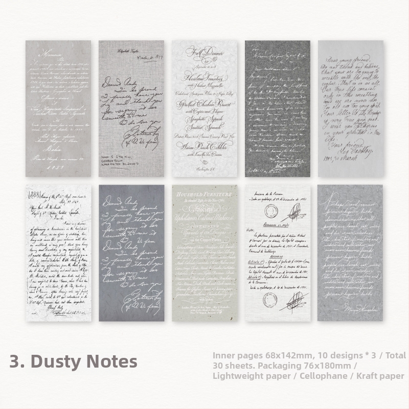 Séria Gentle Monologue: papier s ručne písaným anglickým vzorom na DIY koláž a základný poznámkový papier