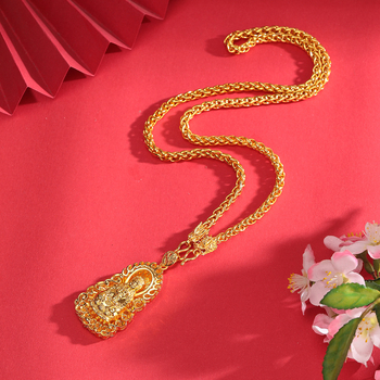 Muški privjesak sa spiralnom lancem Dragon Bone, motiv Guanyin, pijesko-zlatni završetak