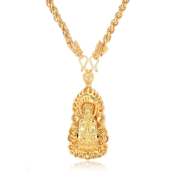 Muški privjesak sa spiralnom lancem Dragon Bone, motiv Guanyin, pijesko-zlatni završetak