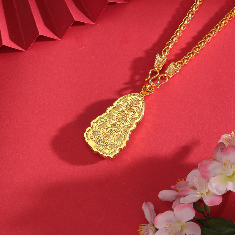Muški privjesak sa spiralnom lancem Dragon Bone, motiv Guanyin, pijesko-zlatni završetak