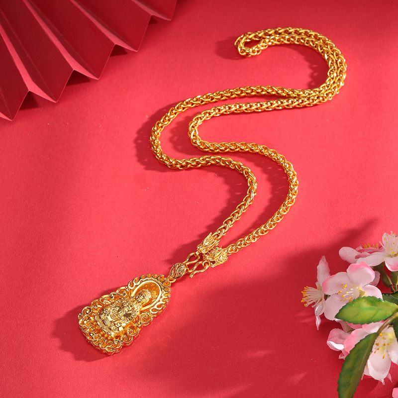 Muški privjesak sa spiralnom lancem Dragon Bone, motiv Guanyin, pijesko-zlatni završetak