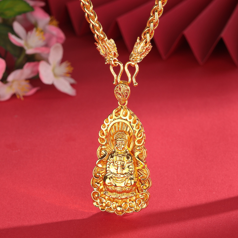 Muški privjesak sa spiralnom lancem Dragon Bone, motiv Guanyin, pijesko-zlatni završetak