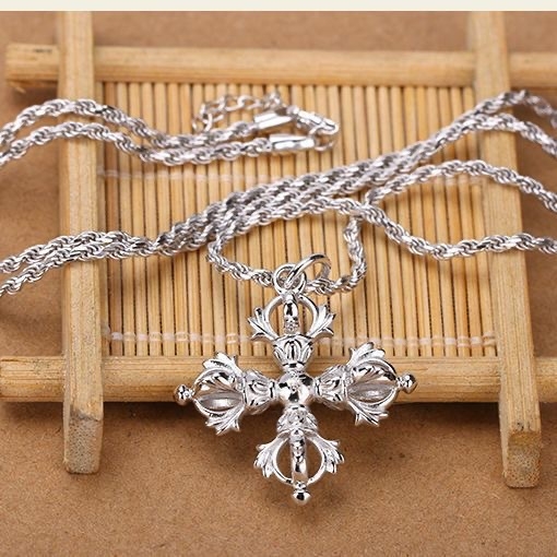 Pandantiv Vajra cu Cruce, Colier Unisex, Stil Etnic Retro, Solid, Vajra cu Două Capete