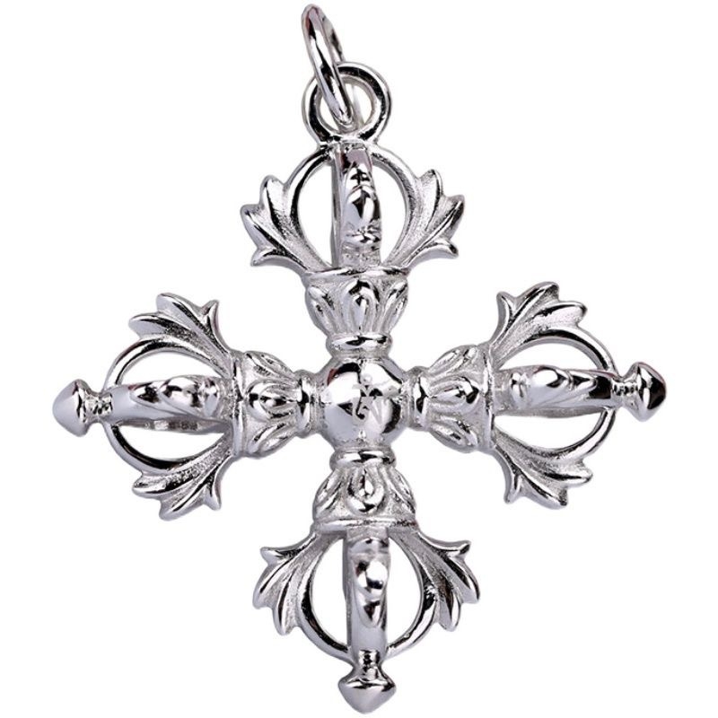 Pandantiv Vajra cu Cruce, Colier Unisex, Stil Etnic Retro, Solid, Vajra cu Două Capete