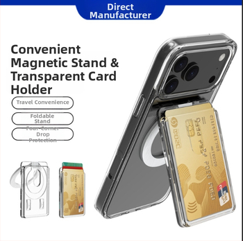 Pouzdro na iPhone s podstavcom, priehľadný magnetický držiak na karty, vertikálny slot na karty, prenášateľný multifunkčný stojan, polykarbonát