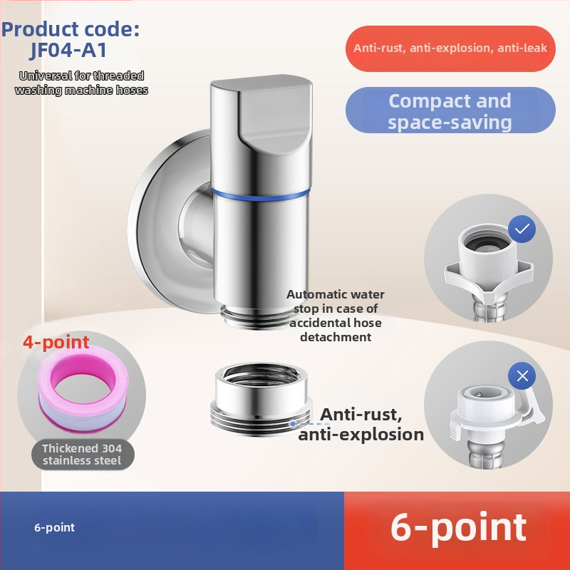 Prívod vody pre práčku s automatickým uzatvovacím ventilom a snap-on spojom; univerzálne pripojenie