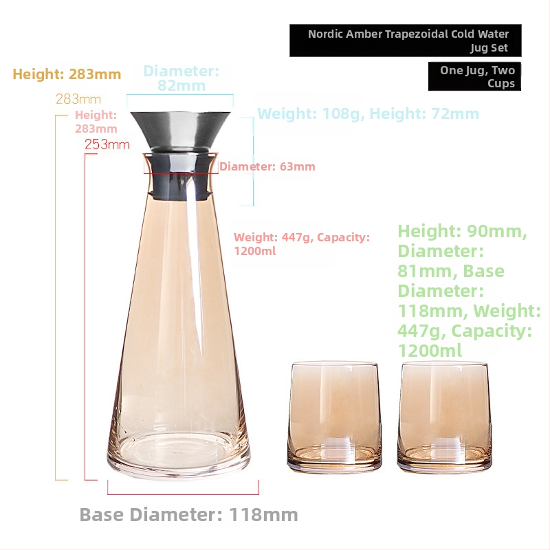 Nordický sklenený kanvička na studenú vodu – set pre domácnosť, krištáľové sklo, minimalistický dizajn do obývačky