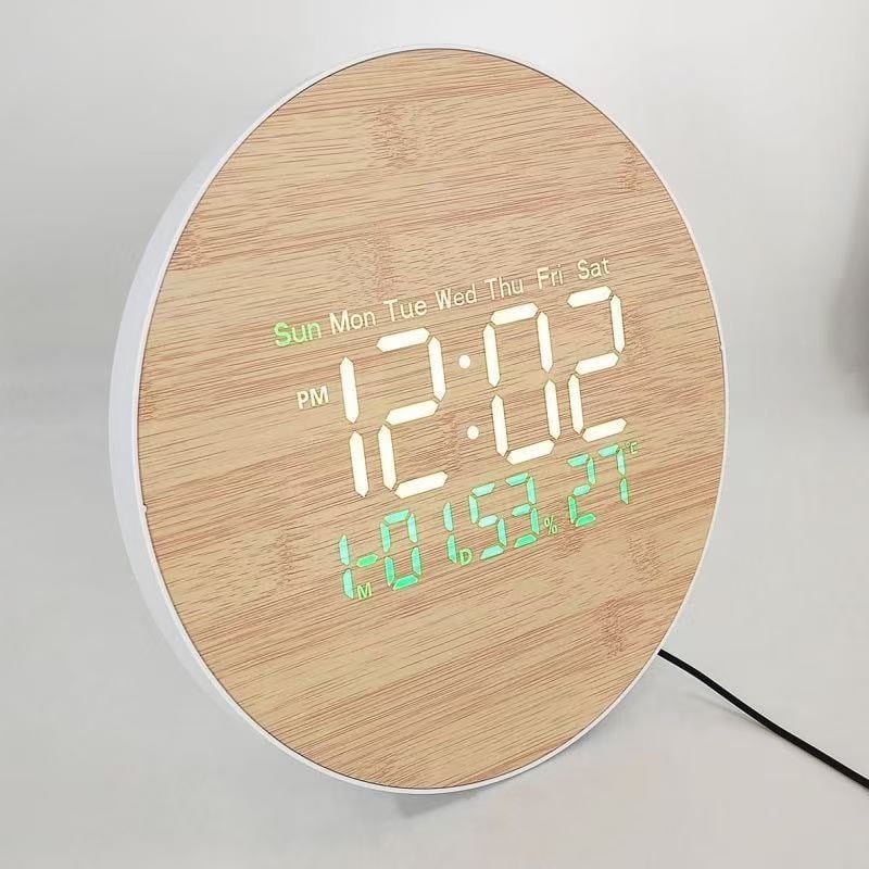 Креативен дистанционно управляем цифров LED будилник за дневната и спалнята, в скандинавски стил с бамбуков дървесен модел, стенен и настолен.