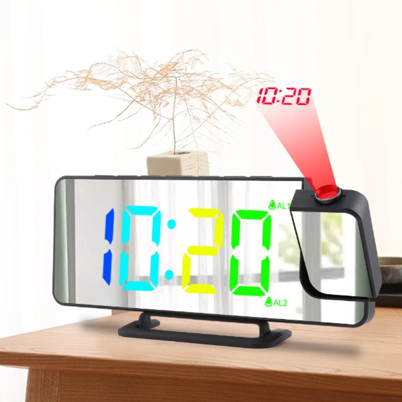 LED огледално RGB цветен дигитален проекционен часовник – мултифункционален настолен часовник за дома с аларма