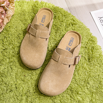 Női Birkenstock-stílusú slip-on cipő valódi marhabőrből, vastag talppal, zárt orral, tavasz–ősz használatra, 2025-ös modell
