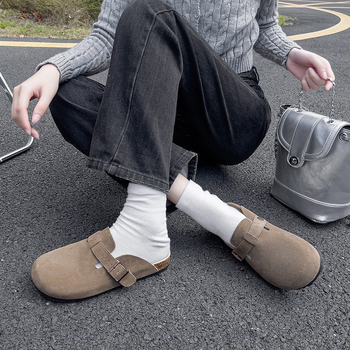 Női Birkenstock-stílusú slip-on cipő valódi marhabőrből, vastag talppal, zárt orral, tavasz–ősz használatra, 2025-ös modell