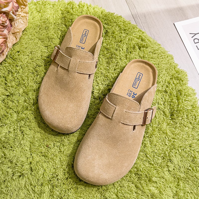Női Birkenstock-stílusú slip-on cipő valódi marhabőrből, vastag talppal, zárt orral, tavasz–ősz használatra, 2025-ös modell