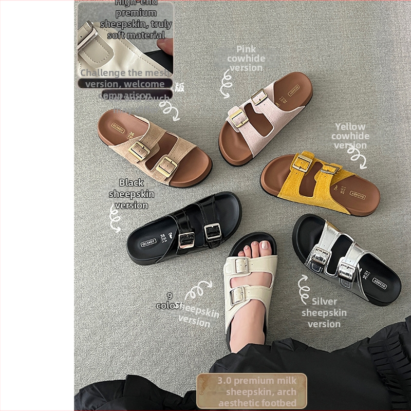 TOUTOU Sandale dama cu talpă groasă, creștere în înălțime, stil Birkenstock, piele naturală, vară 2026