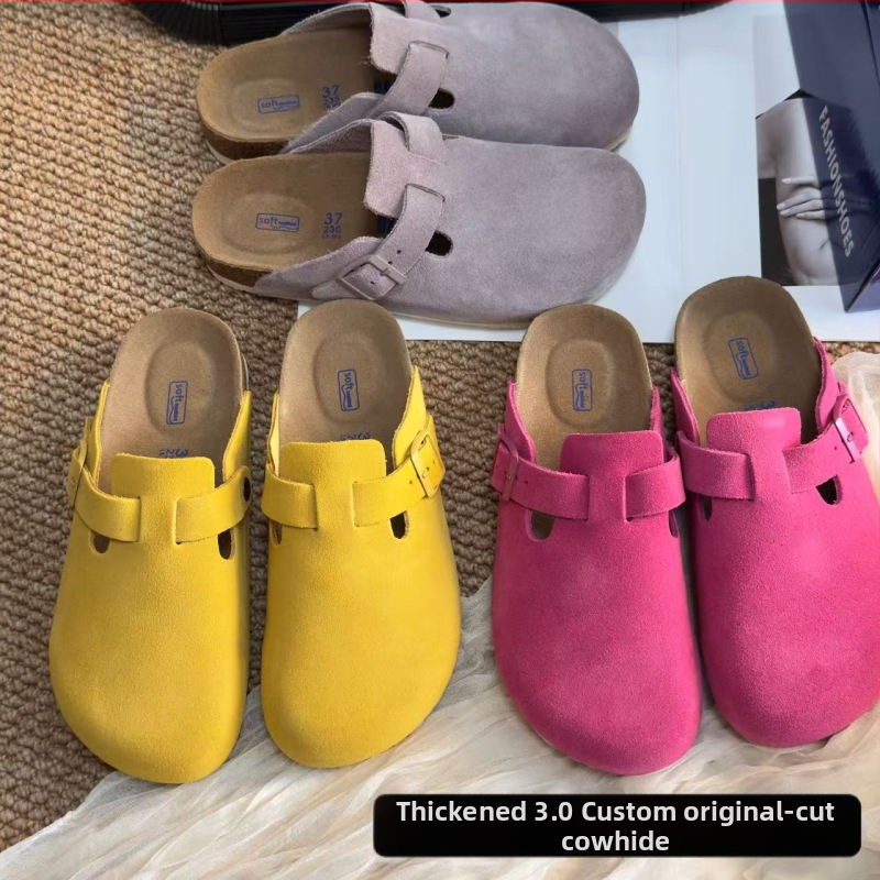 Pantofi dama din piele de vită, cu degetul închis, slip-on, multicolore, ușori și respirabili pentru purtare zilnică