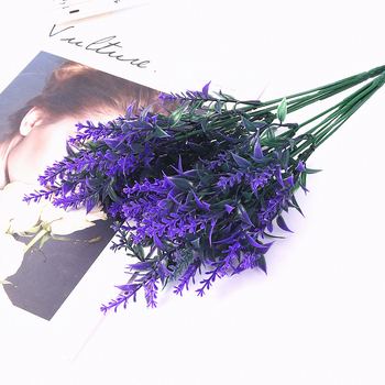 Изкуствени зелени растения и цветя за сватбена и градинска декорация, пасторален стил, седемразклонени клончета пшенични зърна и лавандула