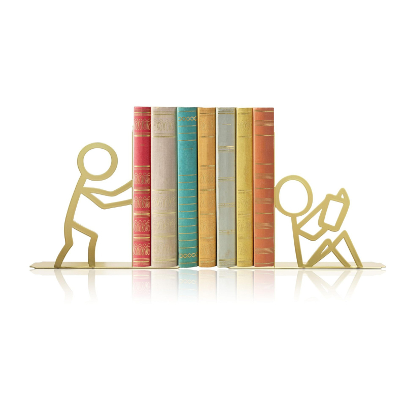 Железен арт държач за книги с фигура stickman – абстрактни линии, вертикален държач за книги за спалня и бюро