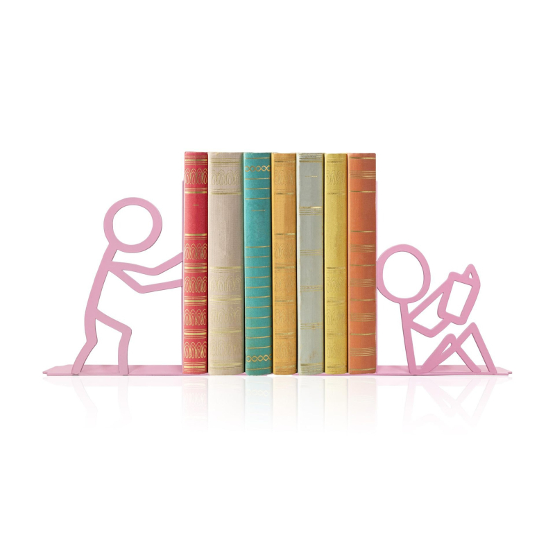 Железен арт държач за книги с фигура stickman – абстрактни линии, вертикален държач за книги за спалня и бюро