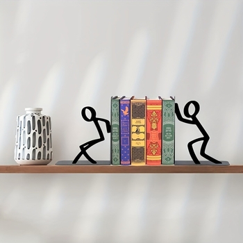 Метална подпора за книги със стикмен герой – творчески, прост дизайн за бюро, декоративна подложка
