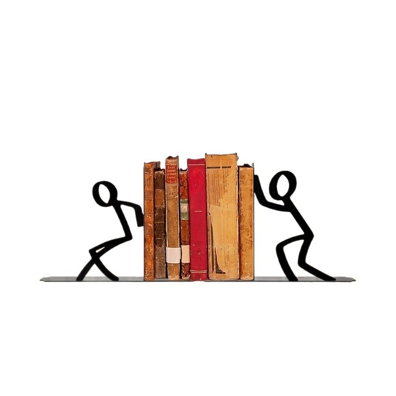 Метална подпора за книги със стикмен герой – творчески, прост дизайн за бюро, декоративна подложка