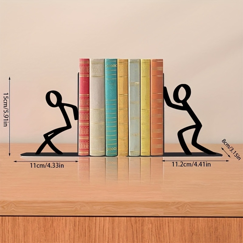 Метална подпора за книги със стикмен герой – творчески, прост дизайн за бюро, декоративна подложка