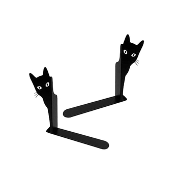 Метален държач за книги в Л-образна форма за бюро с котешки мотив, лазерно изрязан дизайн