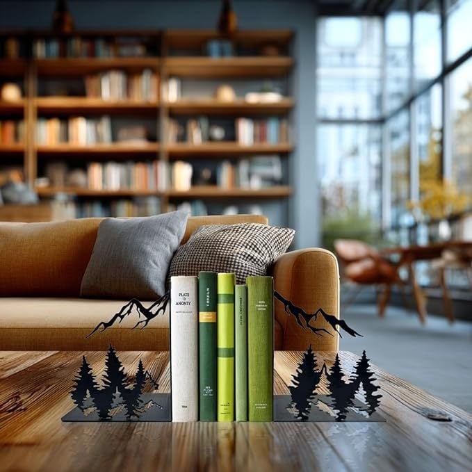 Скандинавски стил железен държач за книги с мотив горска птица, метално кухо декоративно украшение за бюро за елегантно съхранение и експозиция