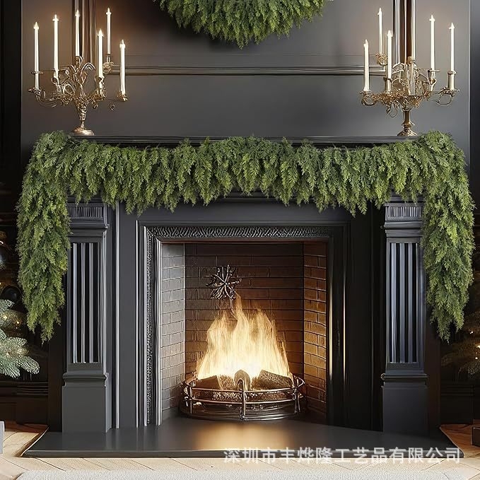 Изкуствена зеленина Norfolk Island pine, гъвкави каучукови клончета; коледна украса за домашния камин; висящи декоративни елементи