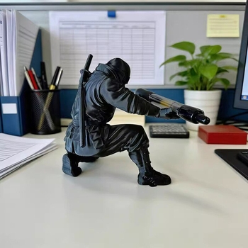 Нинджа 3D принтирана фигура - държач за моливи и органайзер за канцеларски материали, творчески настолен декор, черен, размер 9 см