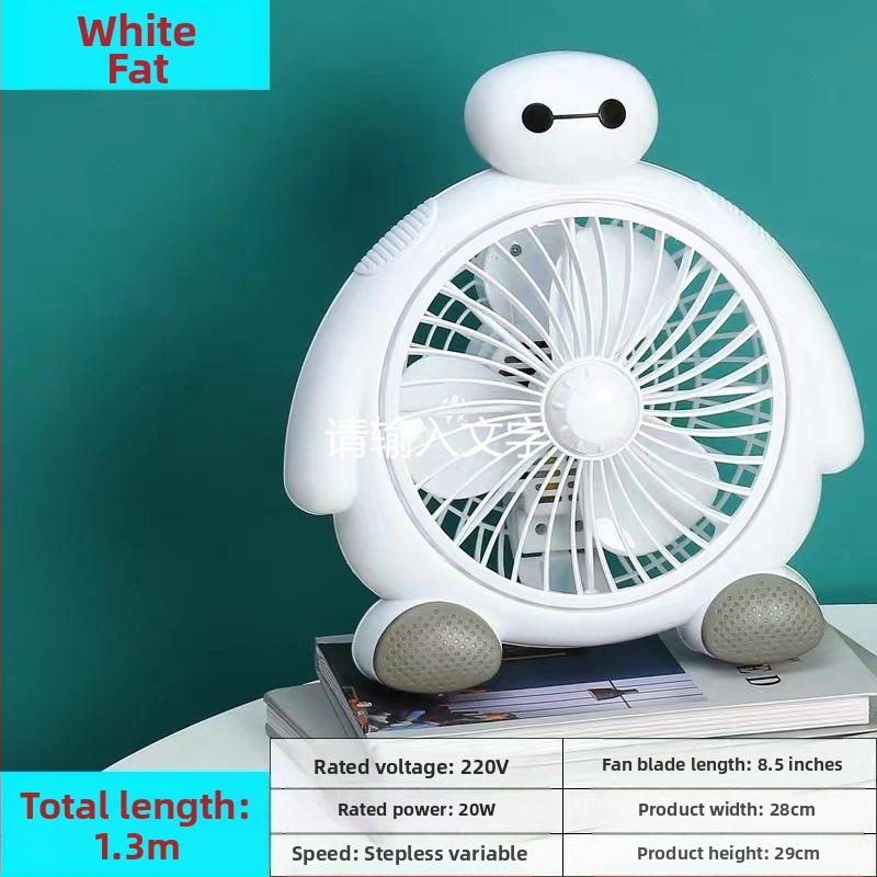 Letný malý karikatúrny elektrický ventilátor — mini stolný ventilátor pre domov a kanceláriu, 3 lopatky, bezkartáčový DC motor, model K-31, 220V, 20W
