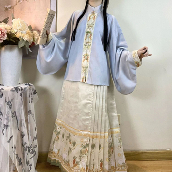 Sui An Tang izvorni Hanfu, sinozapadni spoj, Lolita-Ming stil s stojećim ovratnikom, prednje otvaranje, rukavi tipa Pipa, suknja Mamian, proljetno-jesenski dizajn