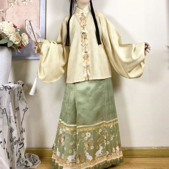 Sui An Tang izvorni Hanfu, sinozapadni spoj, Lolita-Ming stil s stojećim ovratnikom, prednje otvaranje, rukavi tipa Pipa, suknja Mamian, proljetno-jesenski dizajn