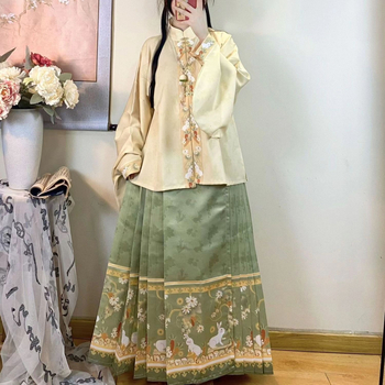 Sui An Tang izvorni Hanfu, sinozapadni spoj, Lolita-Ming stil s stojećim ovratnikom, prednje otvaranje, rukavi tipa Pipa, suknja Mamian, proljetno-jesenski dizajn