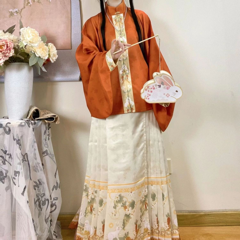 Sui An Tang izvorni Hanfu, sinozapadni spoj, Lolita-Ming stil s stojećim ovratnikom, prednje otvaranje, rukavi tipa Pipa, suknja Mamian, proljetno-jesenski dizajn