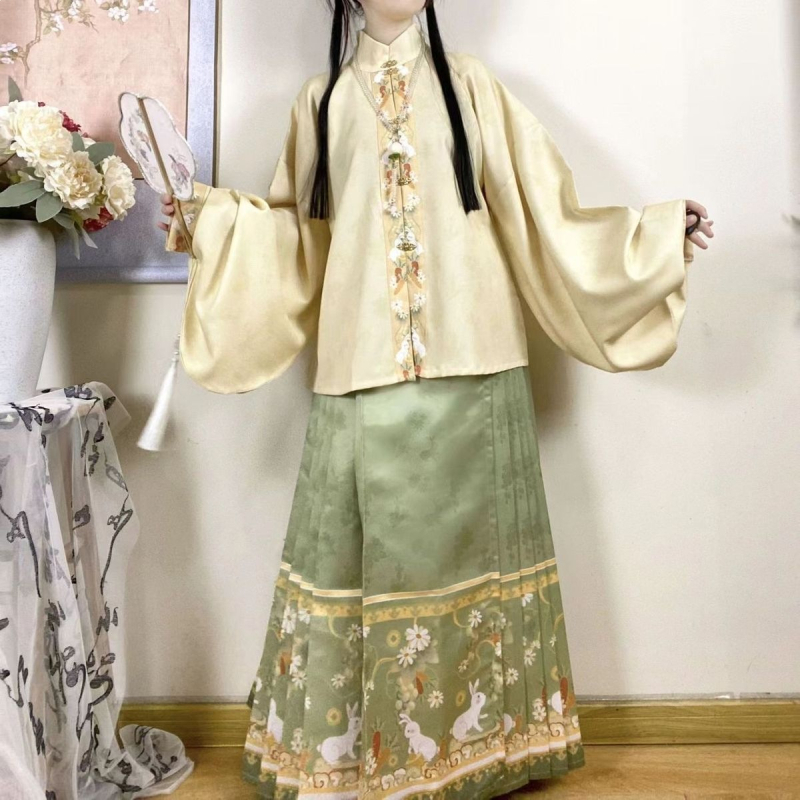 Sui An Tang izvorni Hanfu, sinozapadni spoj, Lolita-Ming stil s stojećim ovratnikom, prednje otvaranje, rukavi tipa Pipa, suknja Mamian, proljetno-jesenski dizajn