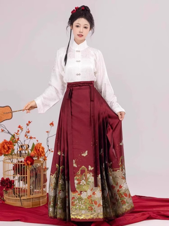 Hanfu komplet s cvjetnim uzorkom suknje, stil Butterfly-Love Flower, za svakodnevno nošenje.