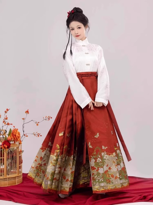 Hanfu komplet s cvjetnim uzorkom suknje, stil Butterfly-Love Flower, za svakodnevno nošenje.
