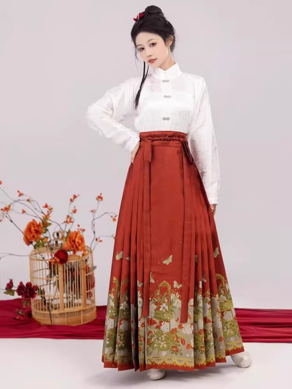 Hanfu komplet s cvjetnim uzorkom suknje, stil Butterfly-Love Flower, za svakodnevno nošenje.