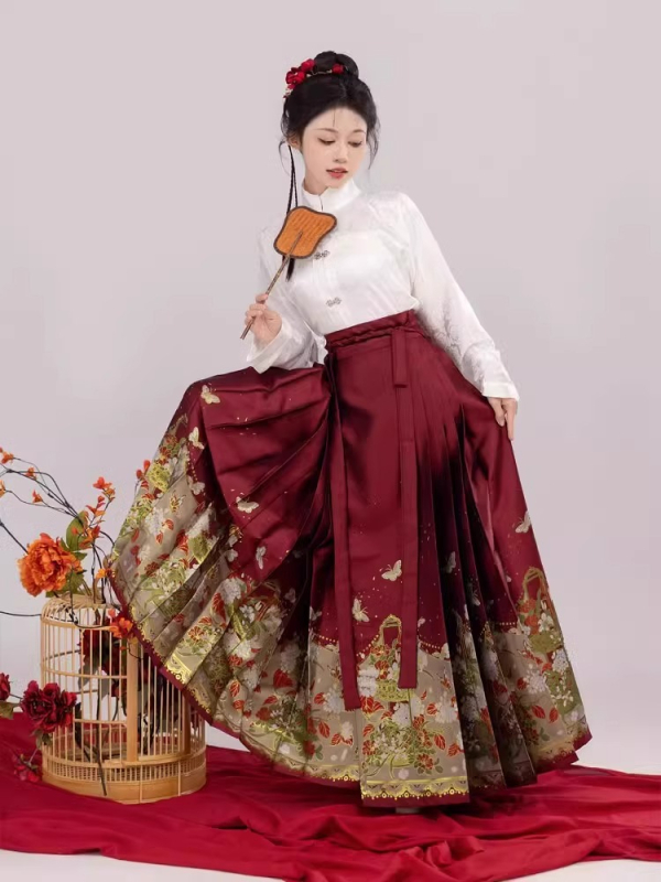 Hanfu komplet s cvjetnim uzorkom suknje, stil Butterfly-Love Flower, za svakodnevno nošenje.