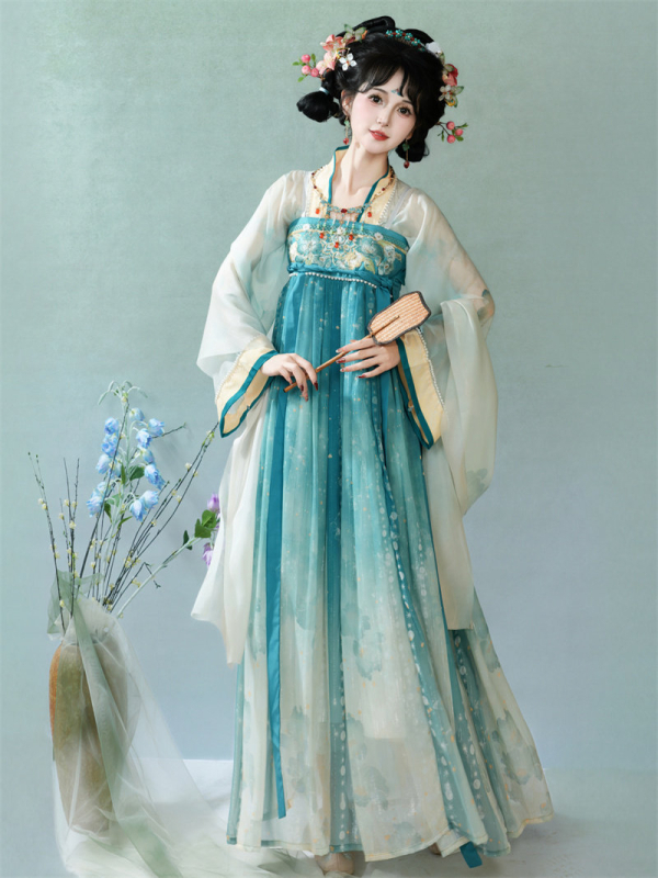 Ženski Hanfu set, gornji dio do prsa i suknja, inspirirano Tang dinastijom, kineski stil, poliester, 2026 proljeće-ljeto.